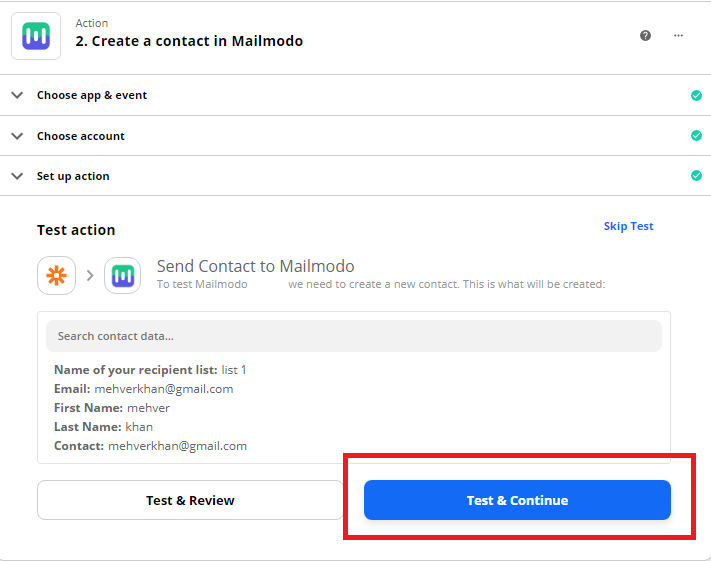 Importing contacts to Mailmodo via Zapier