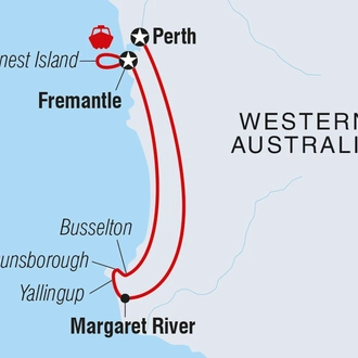 tourhub | Intrepid Travel | Best of Perth, Margaret River & Rottnest Island | Tour Map