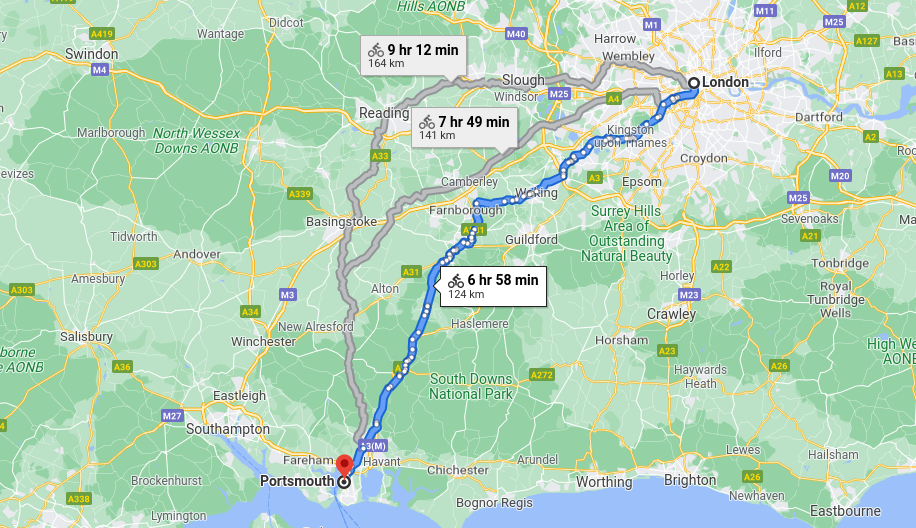 Leg 1: London to Portsmouth cycle route