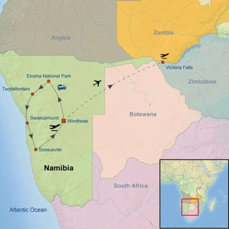 tourhub | Indus Travels | Magical Namibia and Victoria Falls | Tour Map