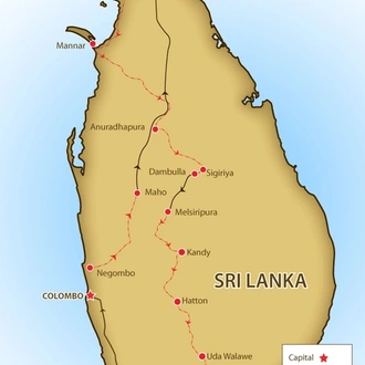 tourhub | SpiceRoads Cycling | Sri Lanka Tip to Tip by Road Bike | Tour Map