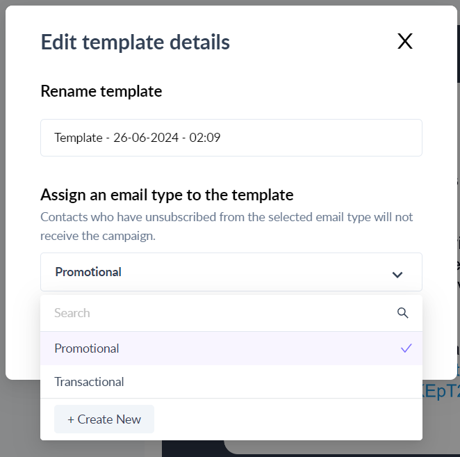 How to assign an email type to a template in Mailmodo