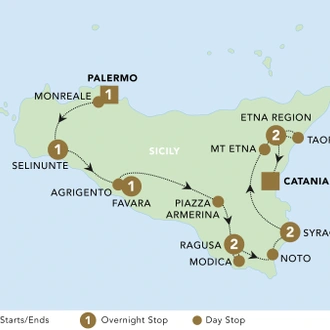 tourhub | Blue-Roads Touring | The Splendours of Sicily 2024 | Tour Map
