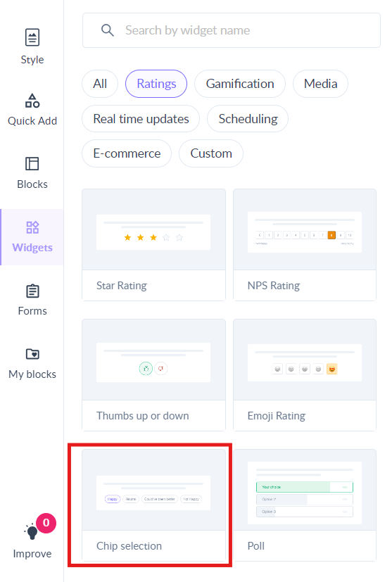 How to insert and configure chip selection widget?