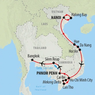 tourhub | On The Go Tours | Journey to Angkor Wat & Bangkok - 17 days | Tour Map