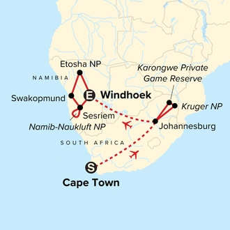 tourhub | G Adventures | Journeys: Cape Town, Kruger & Namibia | Tour Map