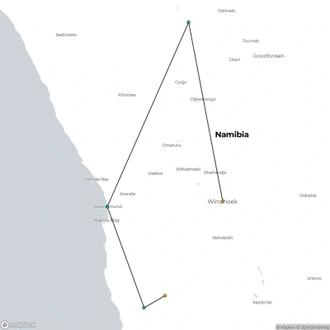 tourhub | Chameleon Safaris Namibia | 6 Day Sand, Sea & Etosha Budget Camping Safari | Tour Map