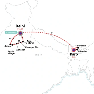 tourhub | G Adventures | The Best of India & Bhutan | Tour Map