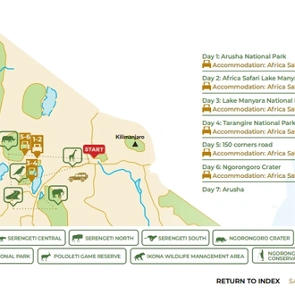 tourhub | Beach and Safari Holidays | From Arusha: 7 Days Classic Safari Central Northern Circuit | Tour Map