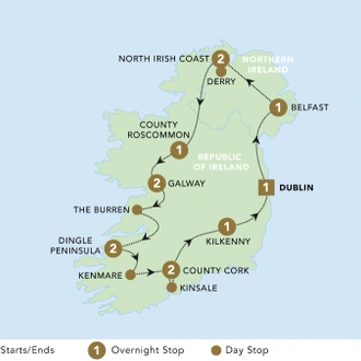 tourhub | Back-Roads Touring | The Emerald Isle 2024 | Tour Map