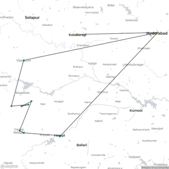 tourhub | Agora Voyages | Kingdoms Unveiled: Hyderabad to Bijapur, Badami & Hampi Tour | Tour Map