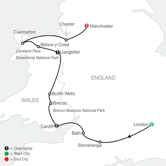 tourhub | Globus | Welsh Escape with London | Tour Map