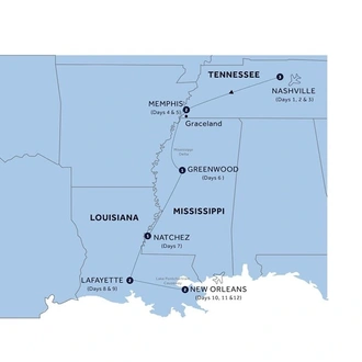 tourhub | Insight Vacations | Country Roads of the Deep South - Classic Group | Tour Map
