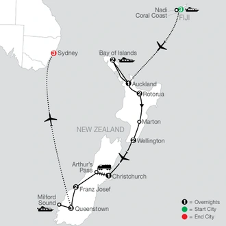 tourhub | Globus | Best of New Zealand with Fiji & Sydney | Tour Map