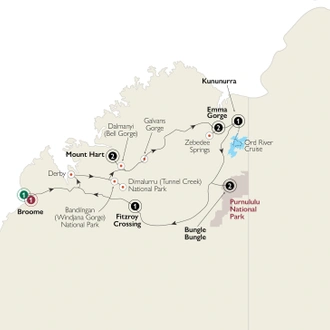 tourhub | AAT Kings | Kimberley Gorges and Gibb River Road | Tour Map