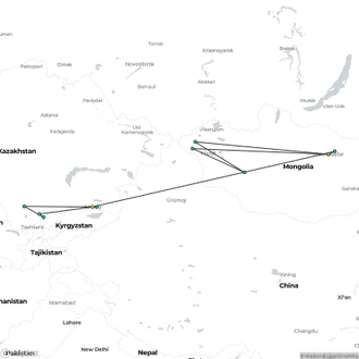 tourhub | Crooked Compass | Mongolia’s Golden Eagle Festival &#038; Kazakhstan | Tour Map