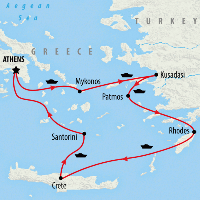 tourhub | On The Go Tours | Athens & Aegean Cruise - 7 days | Tour Map