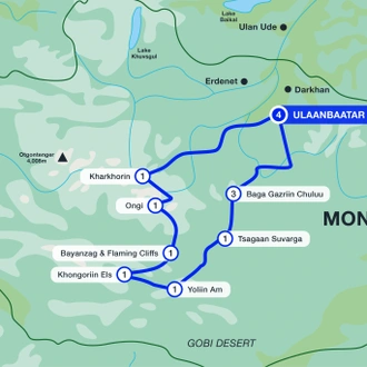 tourhub | Sundowners Overland | Gobi Desert Explorer | Tour Map