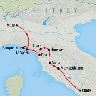 tourhub | On The Go Tours | Milan to Cinque Terre & Rome - 6 days | Tour Map