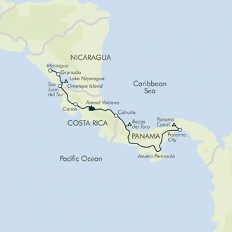 tourhub | Exodus | Cycle Nicaragua, Costa Rica & Panama | Tour Map