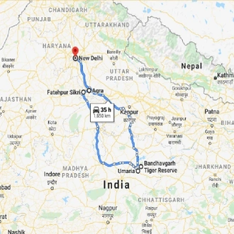 tourhub | Panda Experiences | Bandhavgarh Tour with Taj Mahal | Tour Map