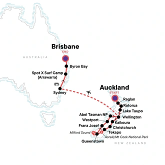 tourhub | G Adventures | Australia and New Zealand: Surf, Sun & Epic Parks | Tour Map