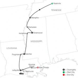 tourhub | Globus | America's Musical Heritage with Extended Stay in New Orleans | Tour Map