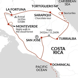 tourhub | Explore! | Costa Rica - Coast to Coast | Tour Map