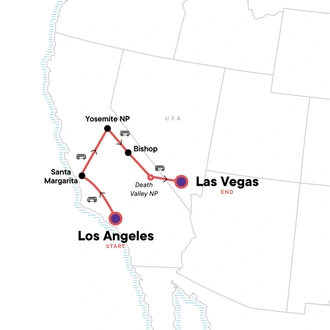 tourhub | G Adventures | California Dreaming: Yosemite, Death Valley & Coastal Camping | Tour Map