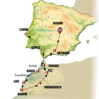 tourhub | Europamundo | Andalusia, Lisbon and Moroccan Capitals | Tour Map