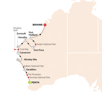 tourhub | AAT Kings | Wonders of the Pilbara & West Coast | Tour Map