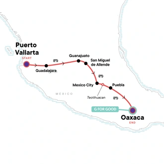 tourhub | G Adventures | The Many Sides of Mexico: Puerto Vallarta to Oaxaca | Tour Map