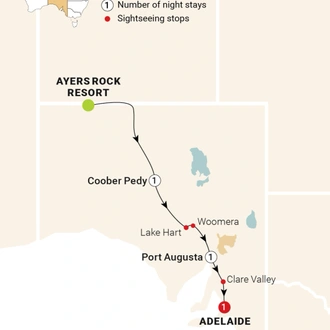 tourhub | AAT Kings | Outback Explorer: Uluru to Adelaide | Tour Map