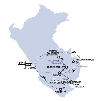 tourhub | Contiki | Peru Uncovered with Train to Machu Picchu (Mar 2024 to Feb 2025) | Tour Map