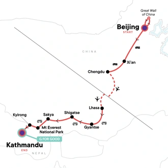 tourhub | G Adventures | Best of China & Tibet | Tour Map