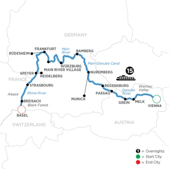 tourhub | Avalon Waterways | Christmastime from Vienna to Basel (Illumination) | Tour Map