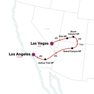 tourhub | G Adventures | USA Road Trip — Joshua Tree & the Southwest Parks | Tour Map