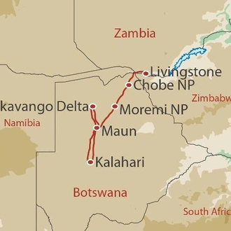tourhub | World Expeditions | Botswana Leopard Trail & Kalahari | Tour Map