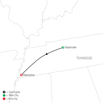 tourhub | Globus | Music Cities: Nashville & Memphis | Tour Map