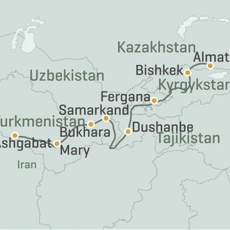 tourhub | World Expeditions | Ancient Silk Road Cities - The Five Stans | Tour Map