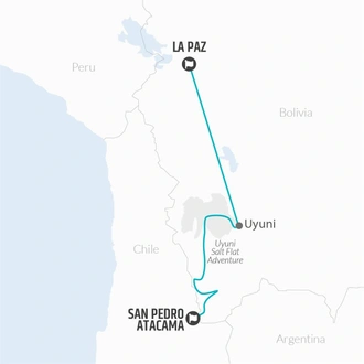 tourhub | Bamba Travel | Uyuni Salt Flats & Desert Adventure 4D/3N (Atacama to La Paz) | Tour Map