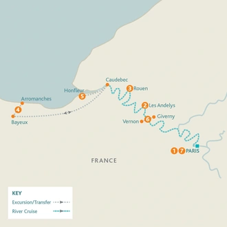 tourhub | Riviera Travel | The Seine, Paris & Normandy River Cruise - MS Jane Austen | Tour Map