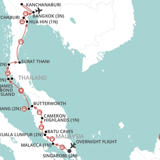 tourhub | Wendy Wu | Singapore to Bangkok by Rail | Tour Map