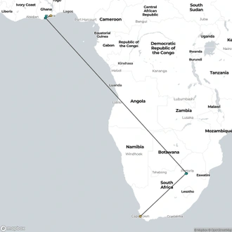 tourhub | Continent Tours | Cultural Tour Of Ghana And South Africa | Tour Map