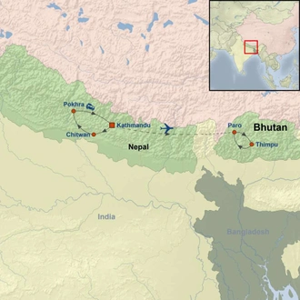 tourhub | Indus Travels | Mesmerising Nepal And Bhutan | Tour Map