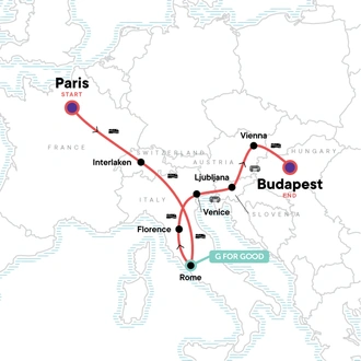 tourhub | G Adventures | Paris to Budapest: Waterways, Wine & Bohemian Vibes | Tour Map