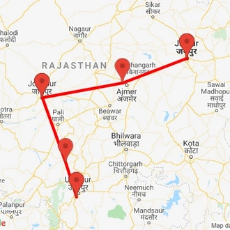 tourhub | Agora Voyages | Udaipur, Ranakpur, Jodhpur, Pushkar & Jaipur - Exotic Rajasthan | Tour Map