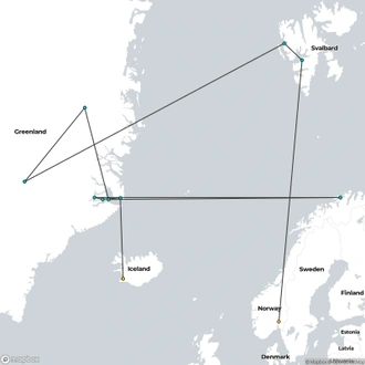 tourhub | HX Hurtigruten Expeditions | Arctic Island Odyssey - Svalbard, Greenland and Iceland | Tour Map