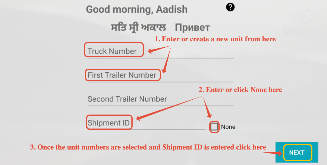 Logging into the Switchboard Driver Application