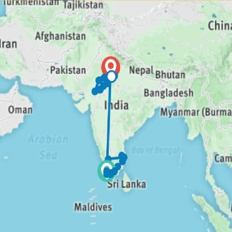 tourhub | UncleSam Holidays | North and South India Tour | Tour Map